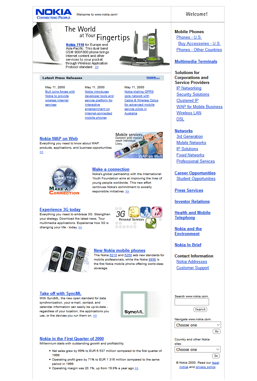 Nokia website in 2000