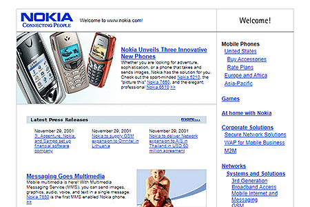 Nokia website in 2001