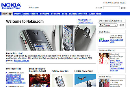 Nokia website in 2002