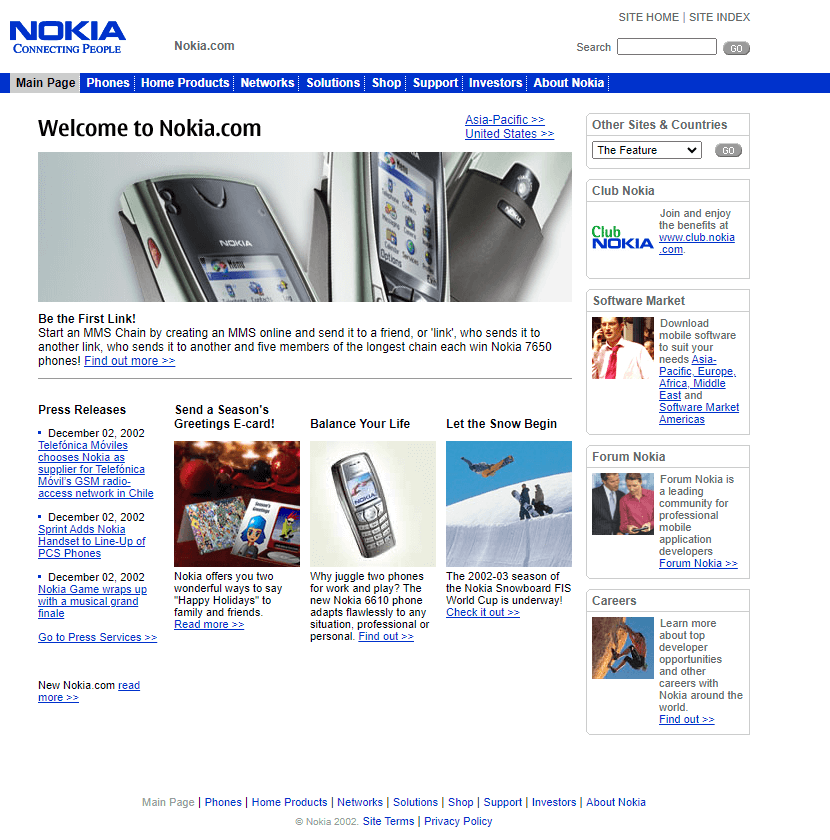 Nokia website in 2002