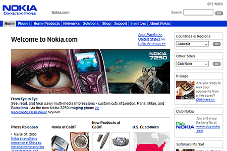 Nokia website in 2003