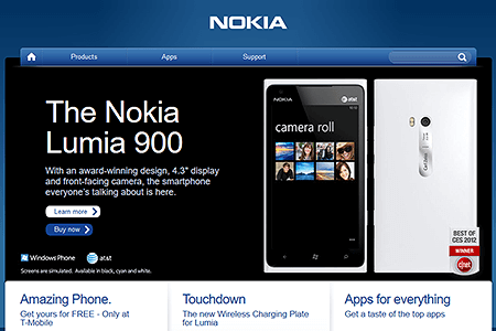 Nokia website in 2012