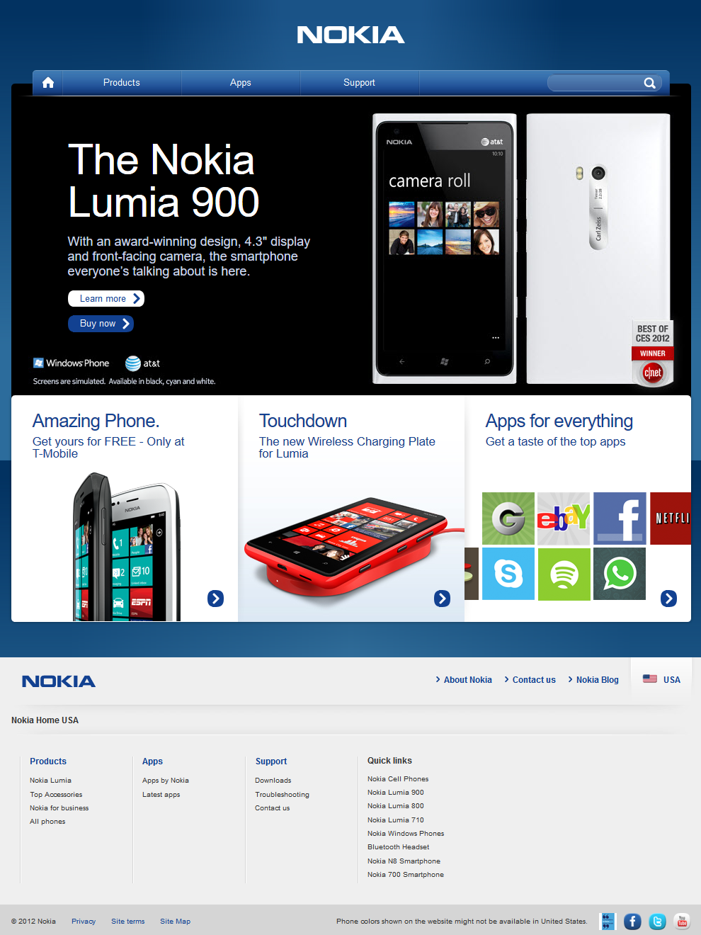 Nokia website in 2012