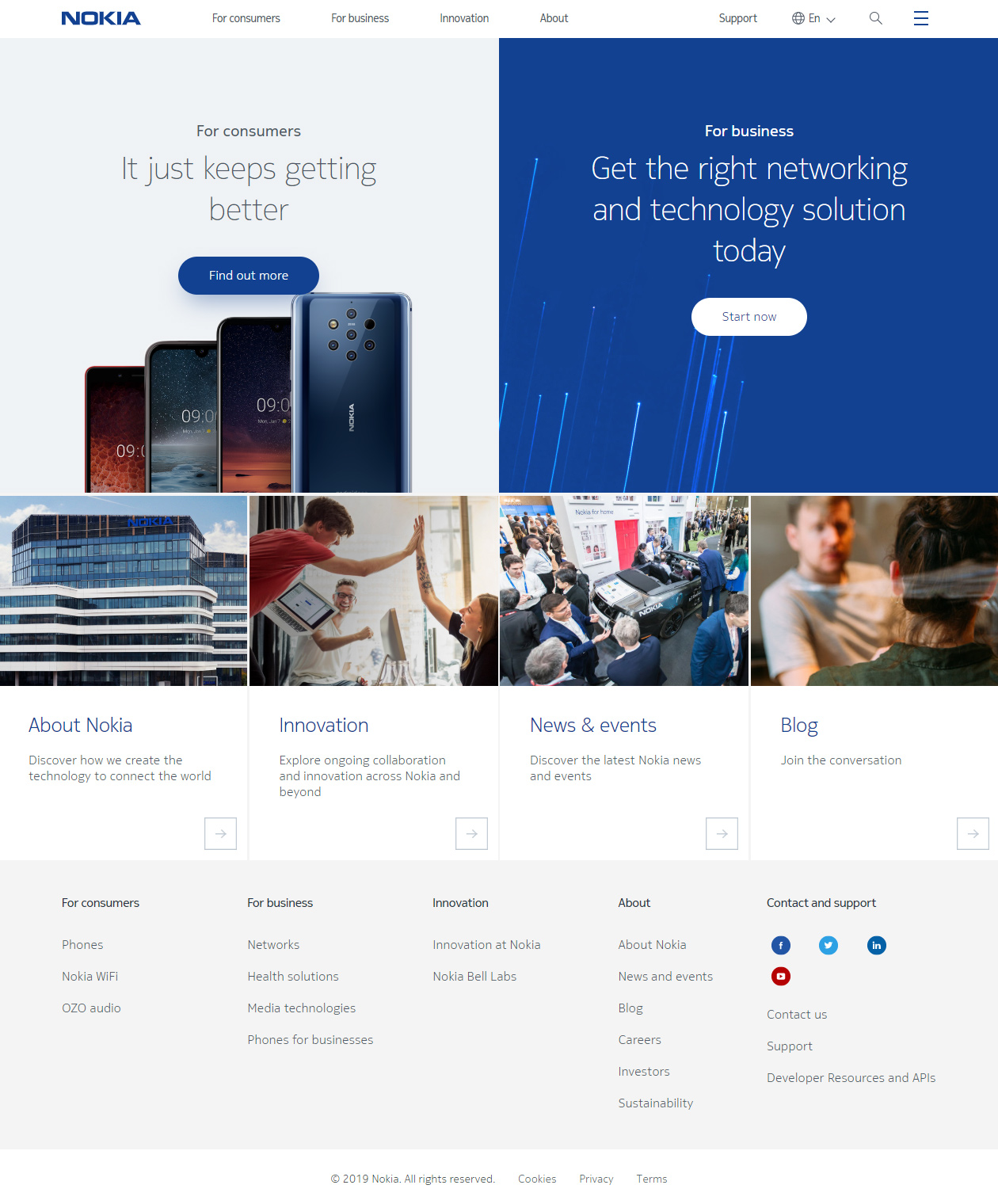 Nokia website in 2019