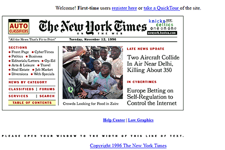 The New York Times website in 1996