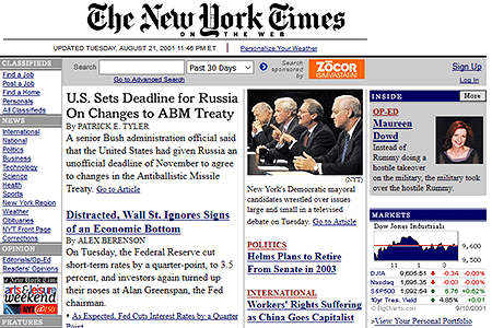 The New York Times website in 2001