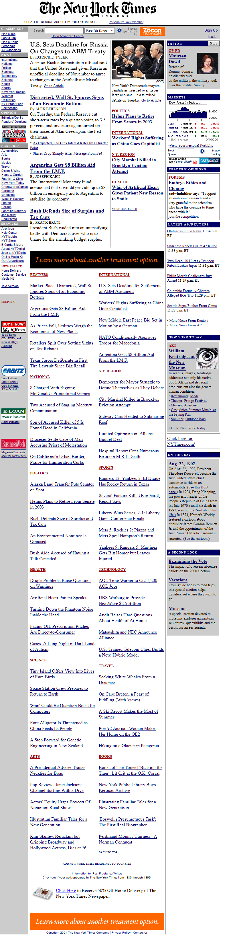 The New York Times website in 2001