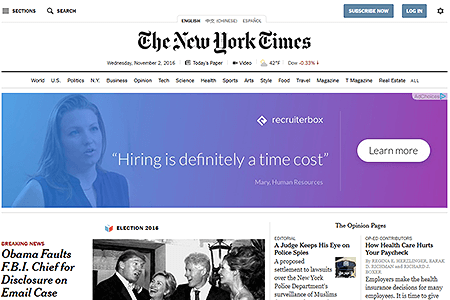 The New York Times website in 2016