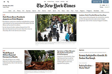 The New York Times website in 2021