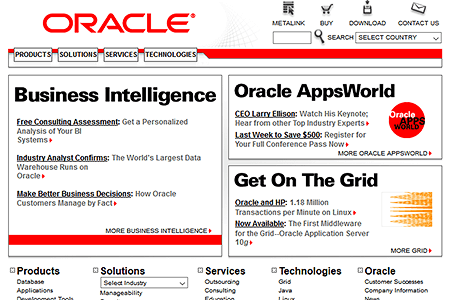 Oracle website in 2003