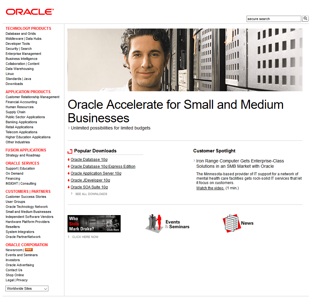 Oracle website in 2006