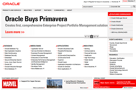 Oracle website in 2008