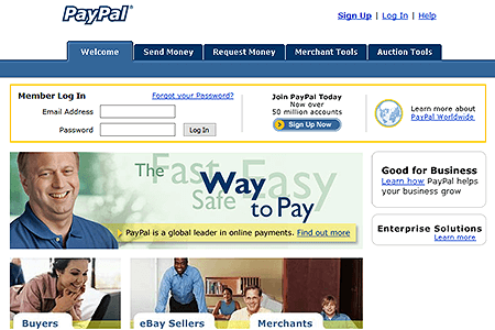 PayPal website in 2004