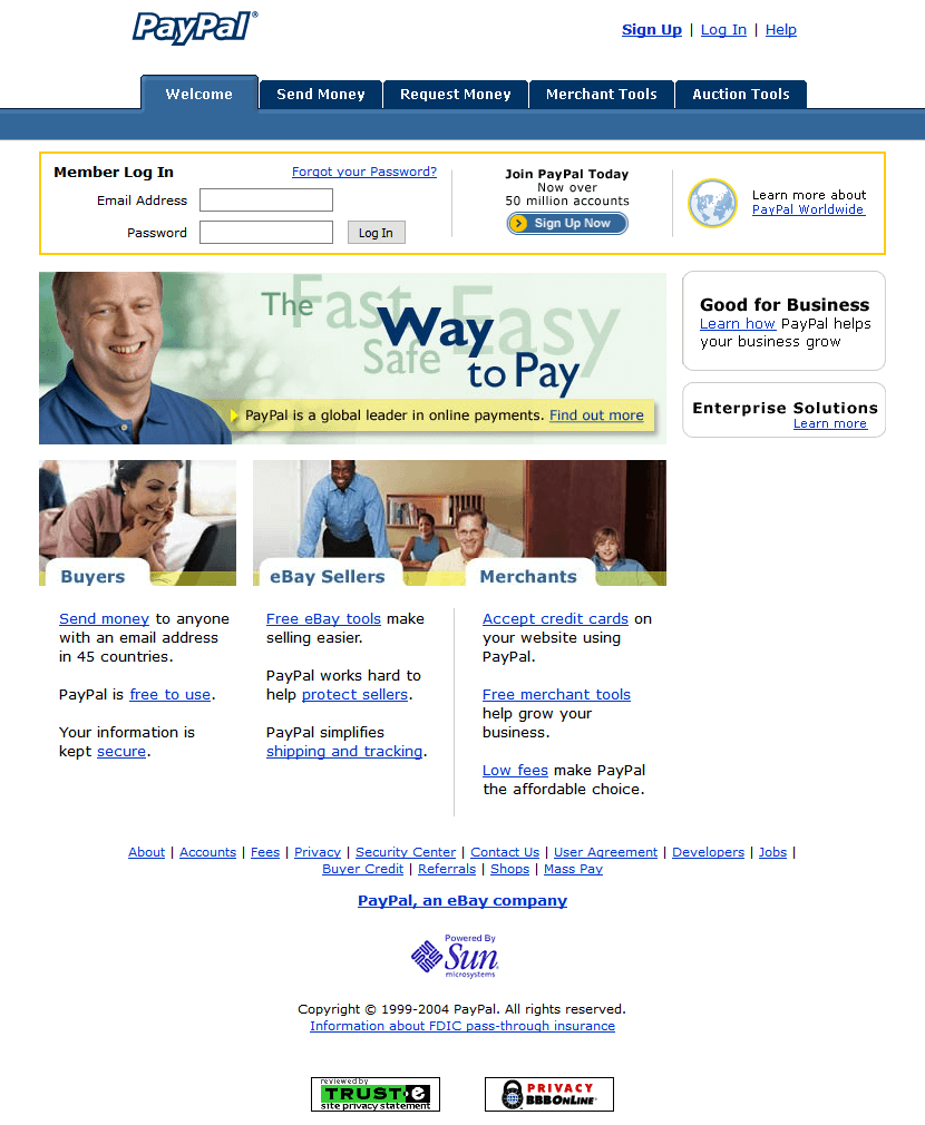 PayPal website in 2004