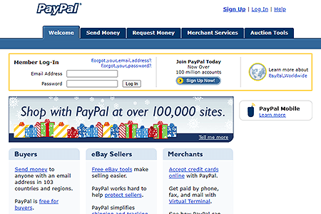 PayPal website in 2006