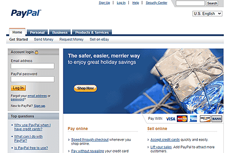 PayPal website in 2007
