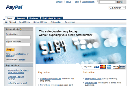 PayPal website in 2008