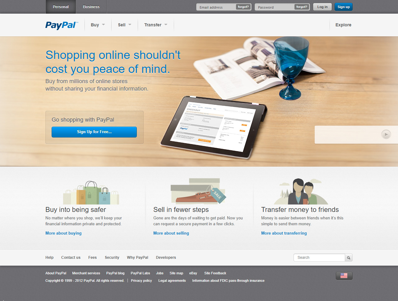 PayPal website in 2012