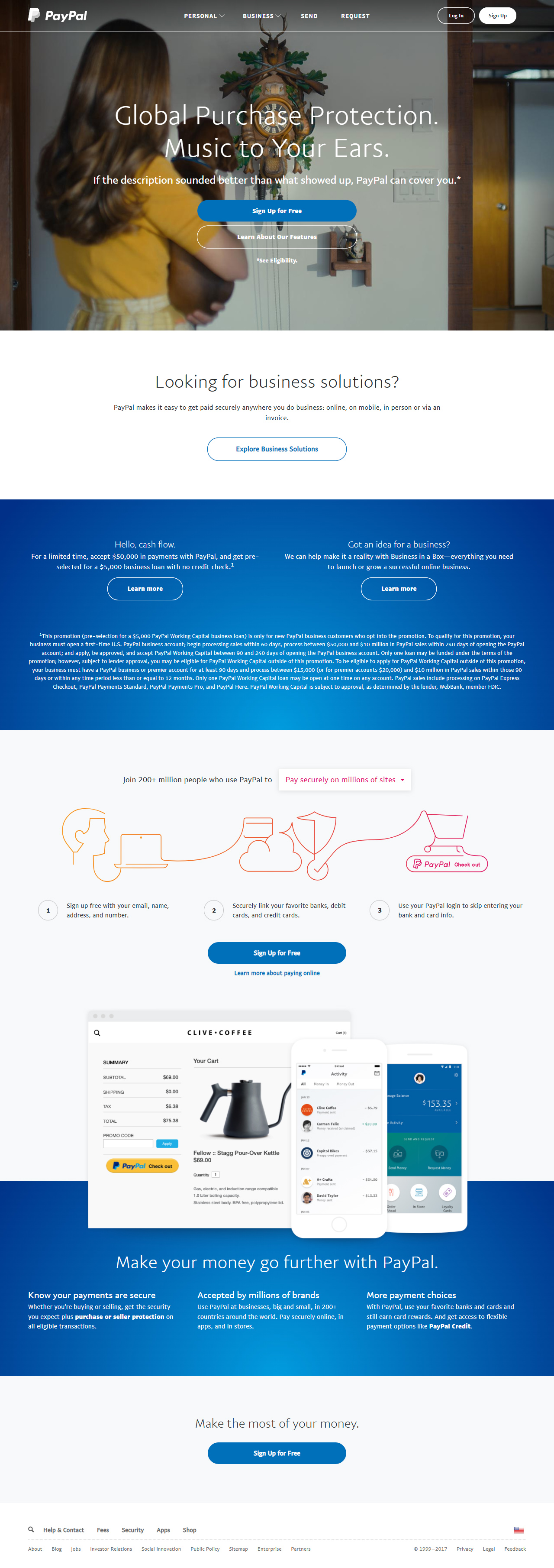 PayPal website in 2017