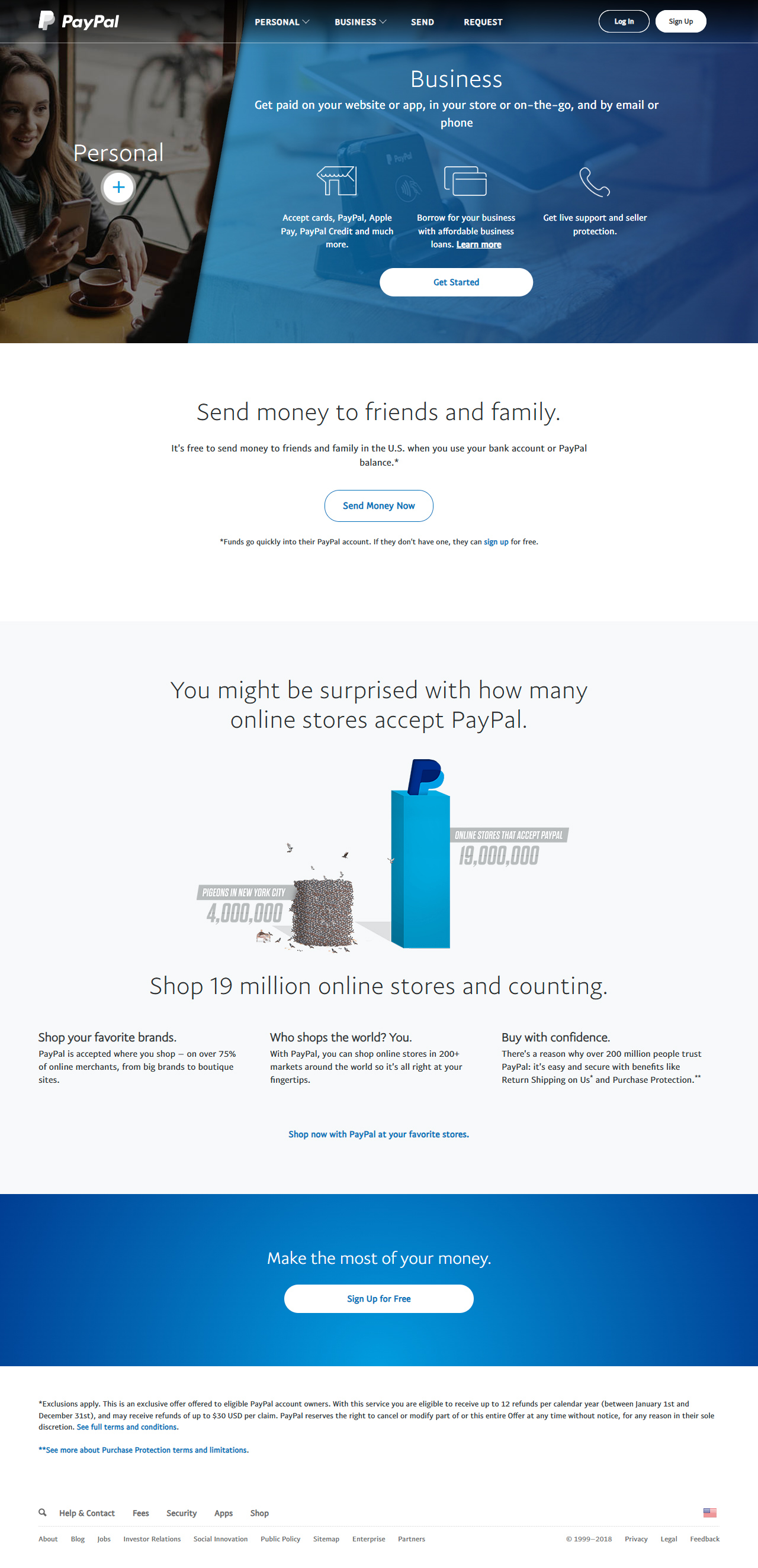 PayPal website in 2018