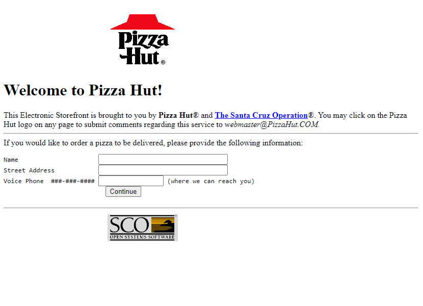 Pizza Hut website in 1995