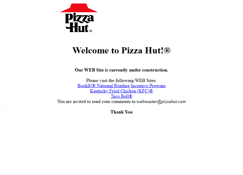 Pizza Hut website in 1997