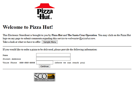 Pizza Hut website in 1996