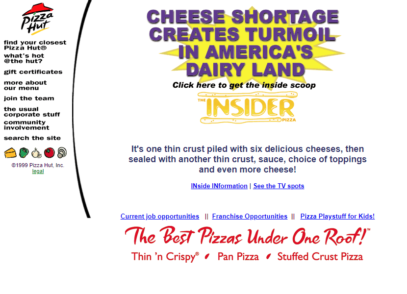 Pizza Hut website in 2000