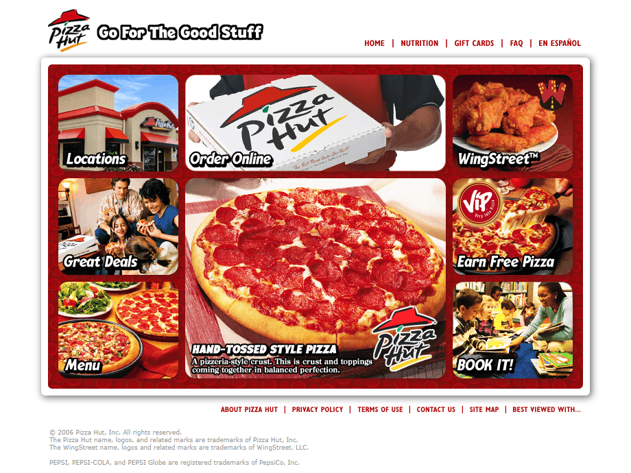 Pizza Hut website in 2006