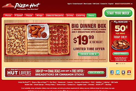 Pizza Hut website in 2011