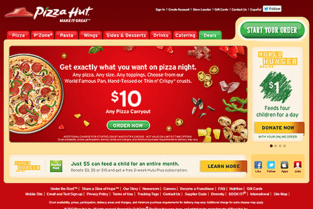 Pizza Hut website in 2012