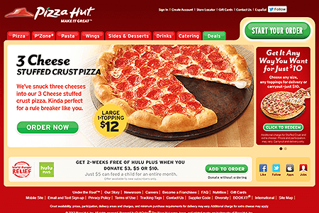 Pizza Hut website in 2013