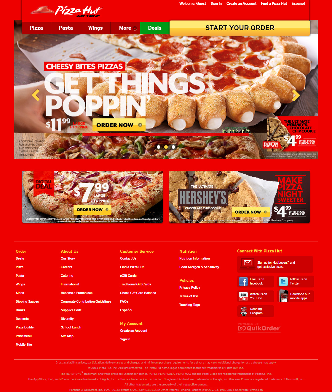 Pizza Hut website in 2014