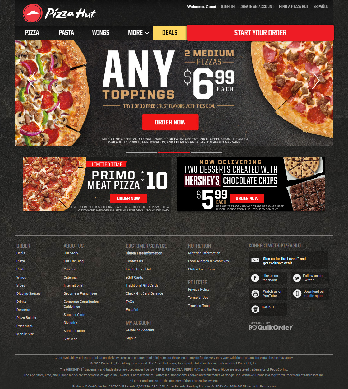 Pizza Hut website in 2015