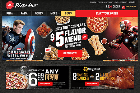 Pizza Hut website in 2016