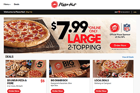 Pizza Hut website in 2018