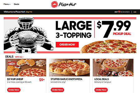 Pizza Hut website in 2019