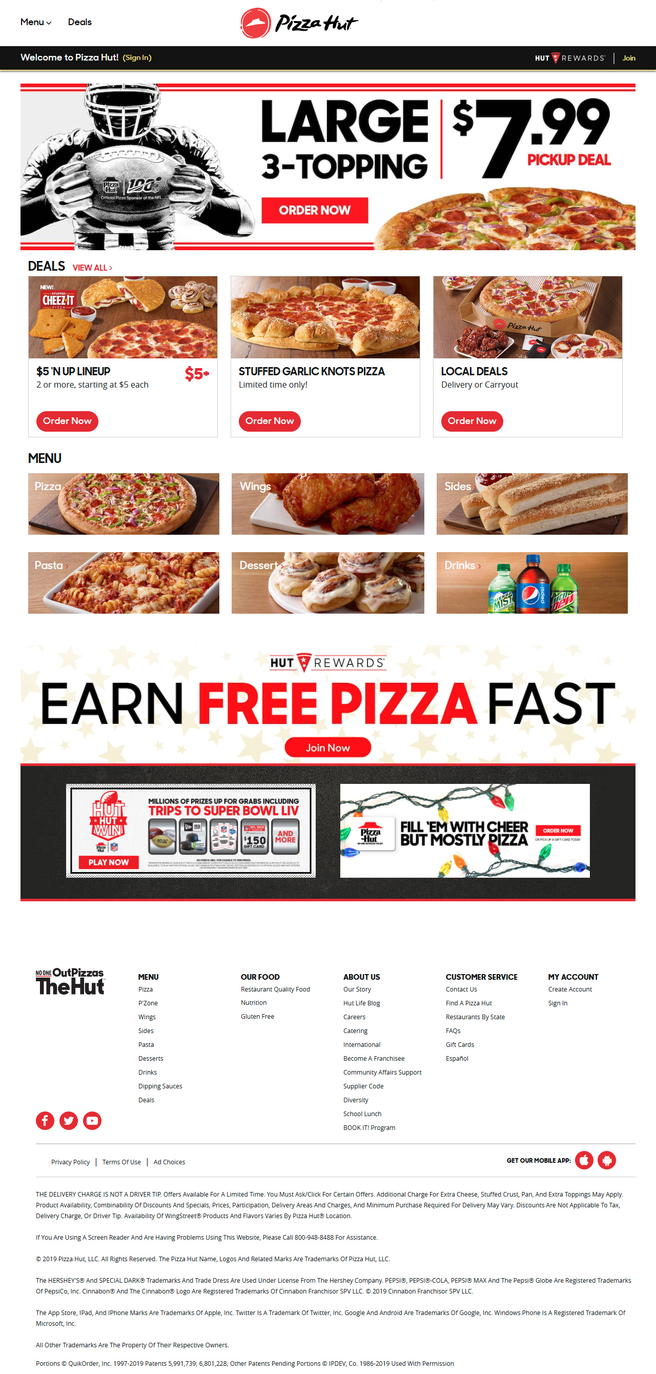 Pizza Hut website in 2019