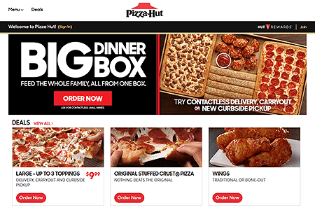 Pizza Hut website in 2020