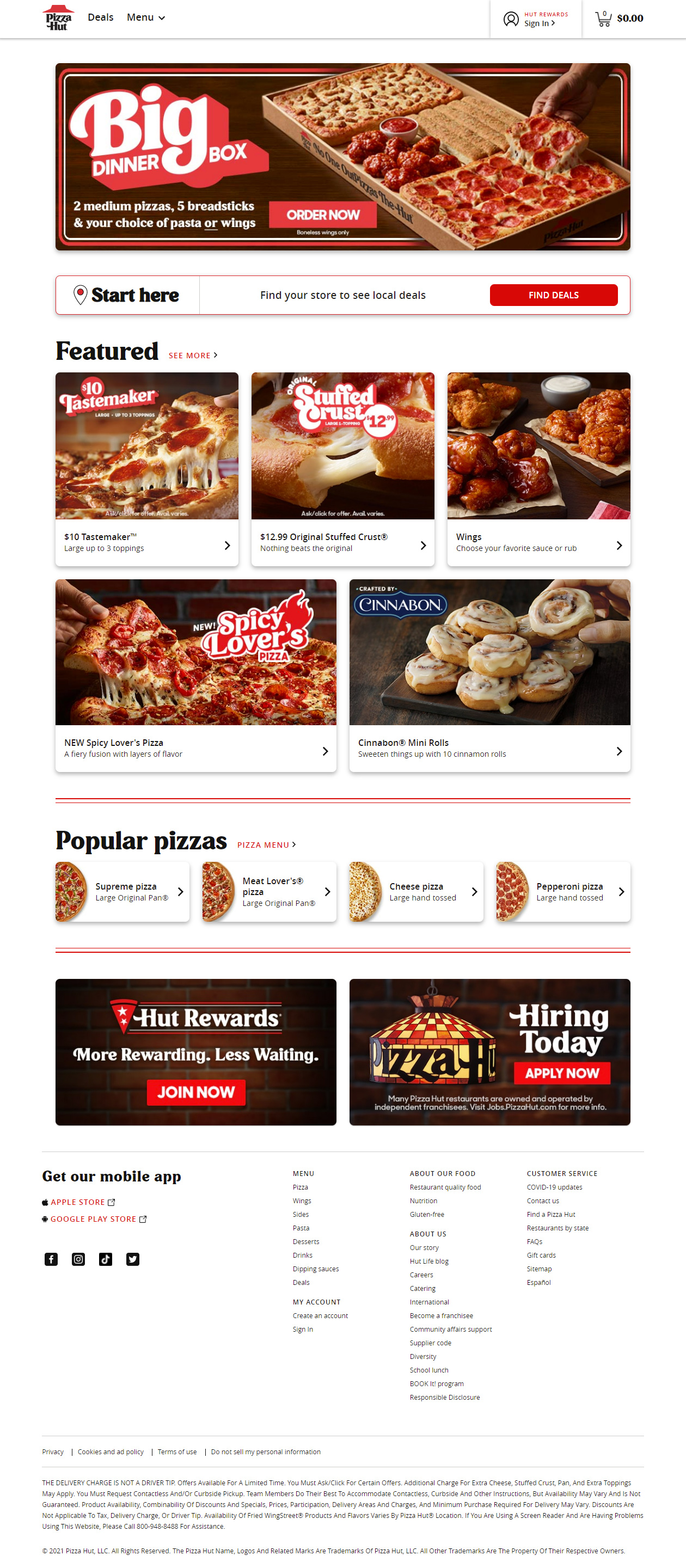 Pizza Hut website in 2022