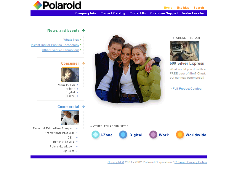 Polaroid website in 2002