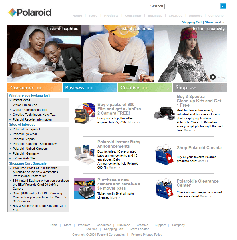 Polaroid website in 2004