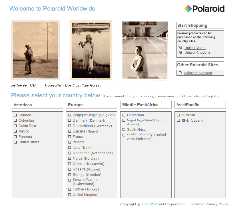 Polaroid website in 2008