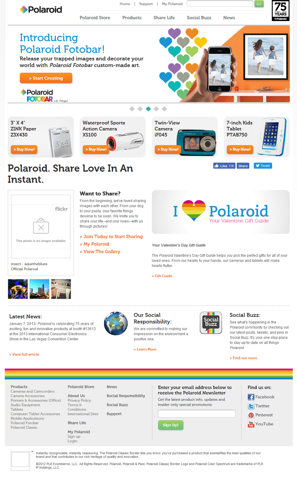 Polaroid website in 2013