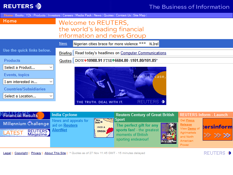 Reuters website in 1999