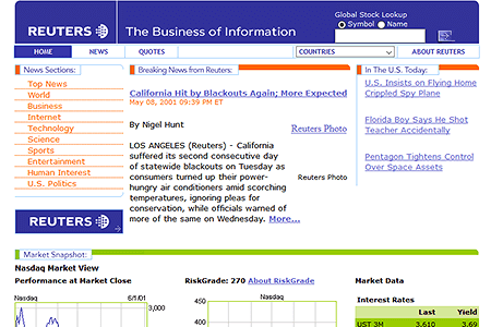 Reuters website in 2001