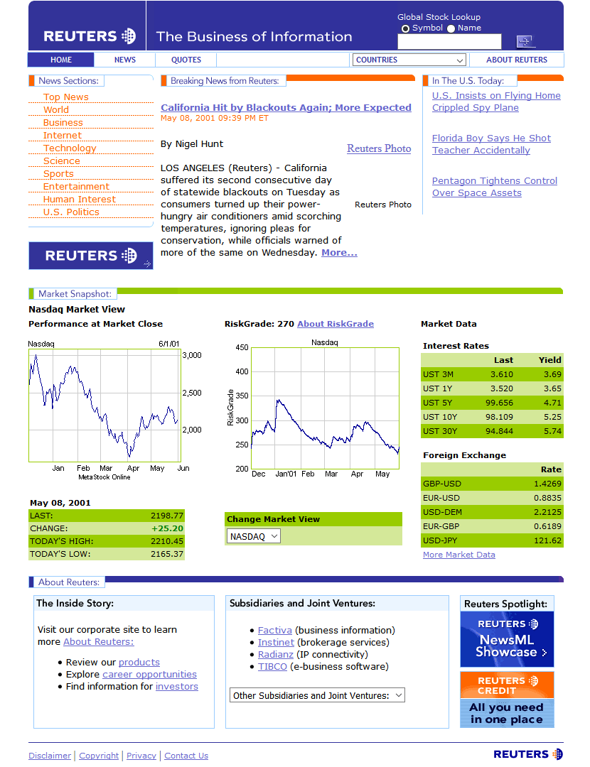 Reuters website in 2001