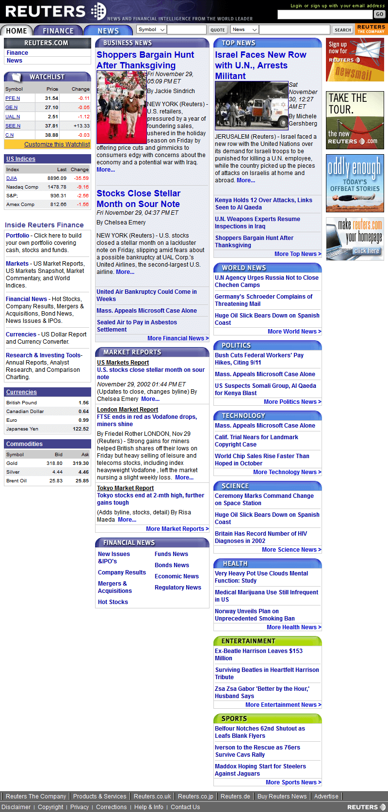Reuters website in 2002