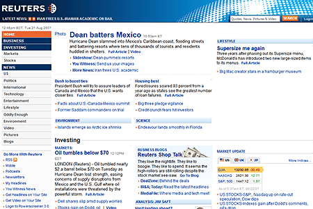 Reuters website in 2007