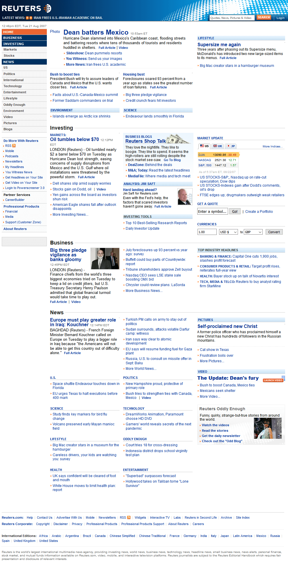 Reuters website in 2007